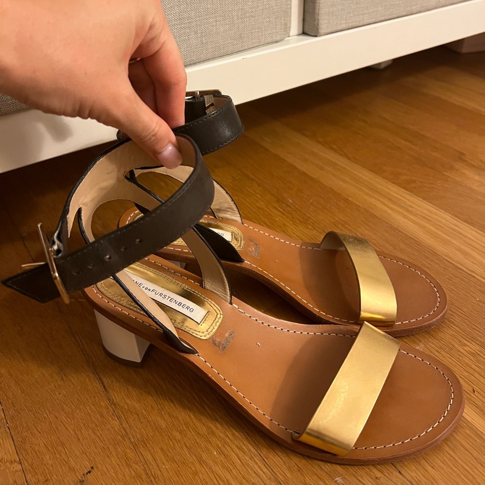 Diane von Furstenberg Gold and Black Women's Sandals